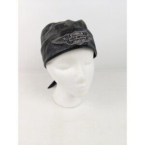 VINTAGE OFFICIALLY LICENSED LEATHER SKULL CAP ADJUSTABLE BLACK WITH LOGO